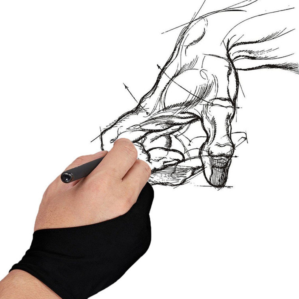 Drawing Glove Artist - 1Pcs Two-Finger Black Glove Anti-Stain Artist