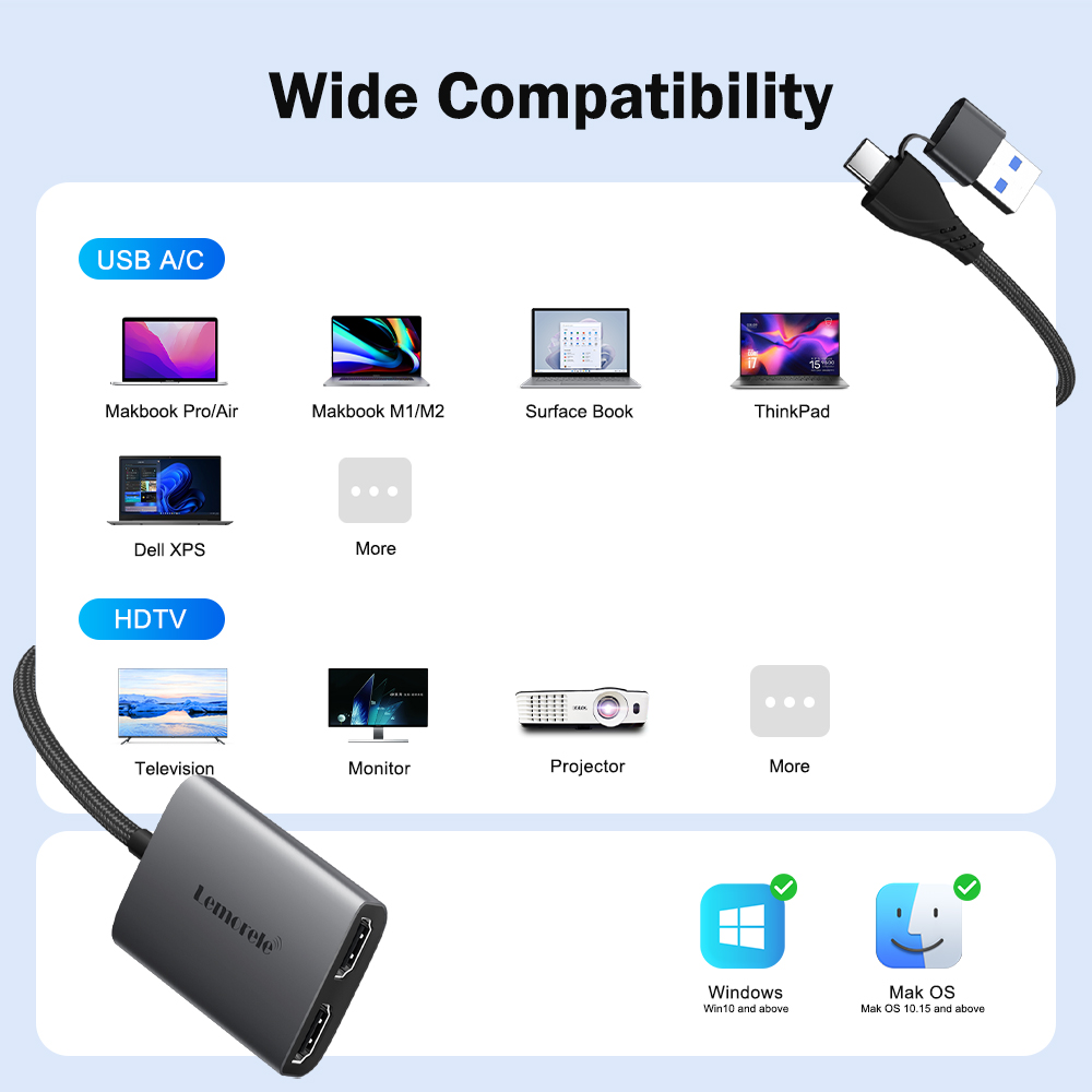 Lemorele Dual HDMI Adapter 4K  - Hdmi Adapter Tablet 评论和价格