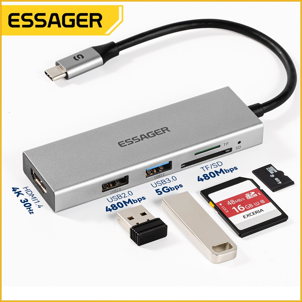 Essager 5 in 1 USB C HUB HDMI- - Hdmi Adapter Tablet 评论和价格