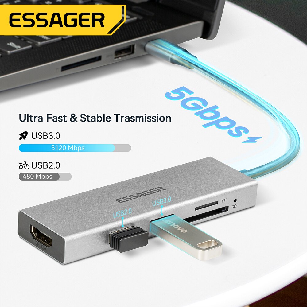 Essager 5 in 1 USB C HUB HDMI- - Hdmi Adapter Tablet 评论和价格